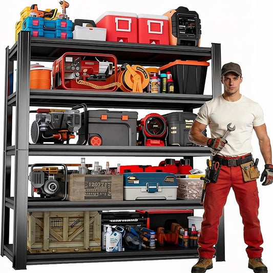72''H Garage Shelving Heavy Duty Storage Shelves for Garage, Multi-Size Adjustable 5 Tier Shelving Unit, Metal Garage Shelving for Industrial, Basement, Warehouse (72''Hx40''Wx14''D, Black)