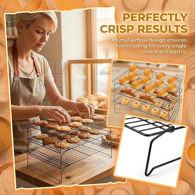 4-Tier Collapsible Cooling Racks, Detachable Wire Cooling Rack Stackable Drying Rack for Cookie Bread Pizza Baking (3Tier)