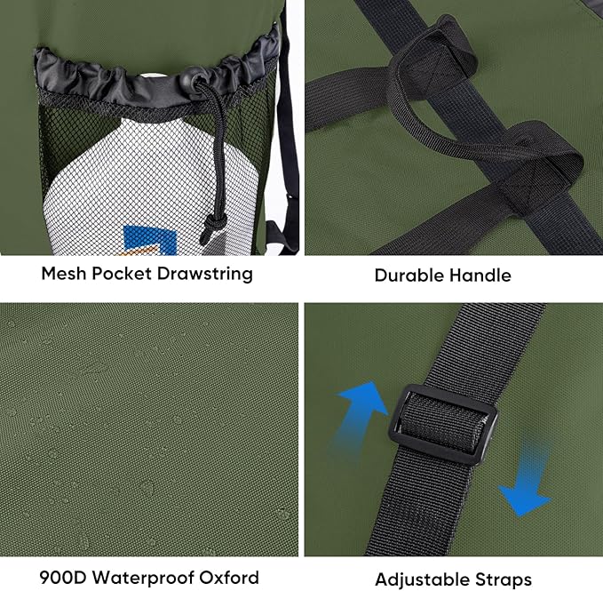 BALEINE 2PK 150L Laundry Bag Backpack, 900D Oxford Fabric Large Travel Laundry Bags with Shoulder Straps and 2 Mesh Pockets for College Dorm, Apartment, Laundromat (Green, 150L)