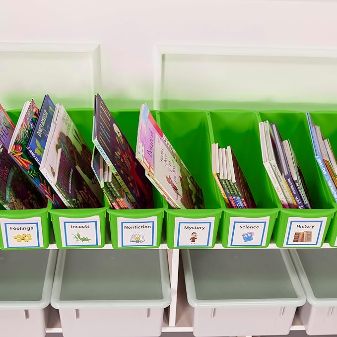 ECR4Kids Linking Plastic Storage Book Bin, Multipurpose Organization, Neon Green, 10-Piece