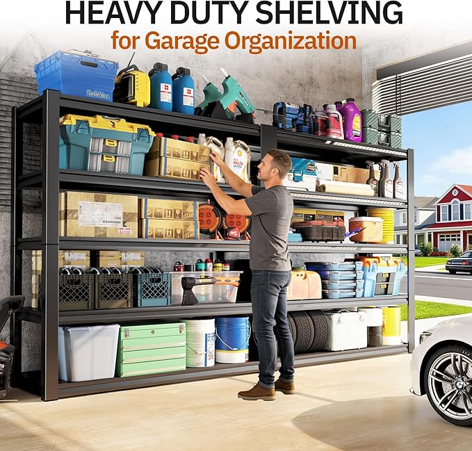 2000lbs Heavy Duty Garage Shelving, 5-Tier Adjustable Storage Shelves, 72" H x46 W x 19.6" D, Utility Metal shelvingfor Warehouse, Basement, Garage