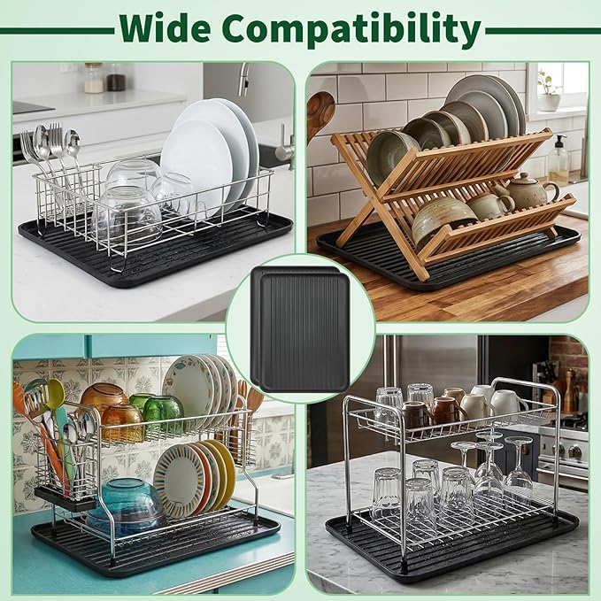 Dish Drying Rack Tray for Kitchen Counter, 2 Pack Dish Rack Drain Board Large Plastic Dish Drying Tray for Bowls Plates Utensils Coffee Cups Household Kitchen Sink Use (Tray Only)