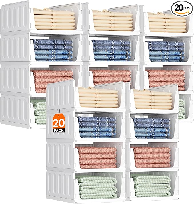 Lifewit 20 Pack Stackable Closet Organizers and Storage Basket for Clothes, Plastic Sweater Storage Bins for Wardrobe, Multifunctional Pants Organizer for RV, Pantry, Kitchen, Dorm, 32 cm/12.6 inch(L)