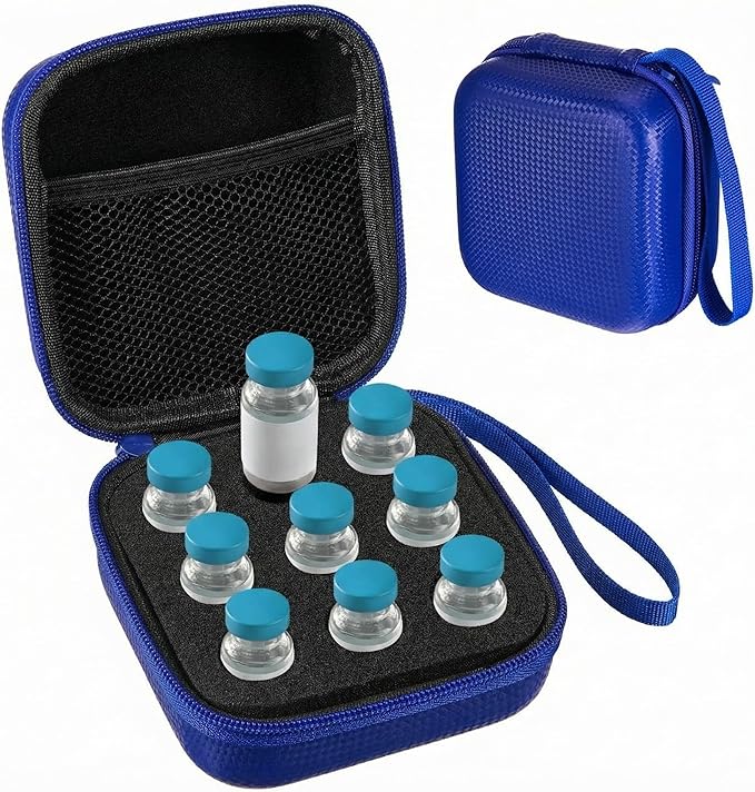 Teenyyou 9 Slots Insulin Peptide Fridge Carrying Case Vial Holder Storage Protector Bag, Fits Standard 10ml Vials, Insulin Cooler Travel Kits Case Organizer Diabetes Protector(Blue)