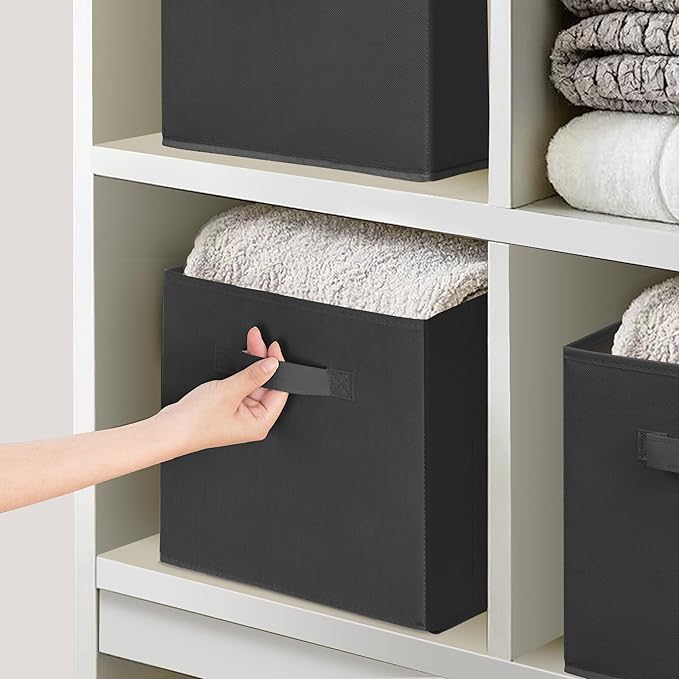 11x11 Inch Storage Bins Cubes, Fabric Foldable Storage Box, Collapsible Closet Organizer for Clothes, Blankets, Office, Bedroom, Living Room, Shelf Cabinet, Bookcase, Black, 12 Pack
