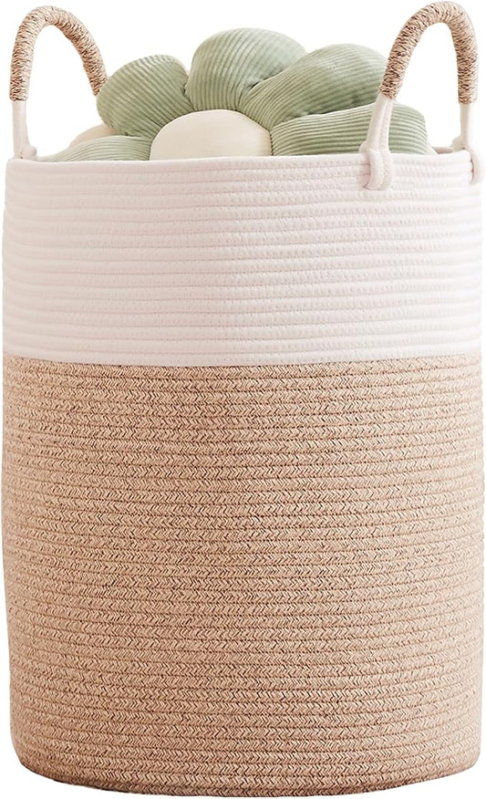 80L Extra Large Laundry Hamper Basket Tall Woven Rope Clothes Hamper Blanket Basket for Living Room Bathroom Bedroom Brown 16"L x 16"W x 22"H