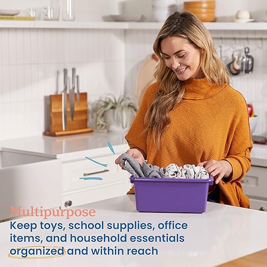 ECR4Kids Scoop Front Storage Bin, Multipurpose Organization, Purple, 5-Piece