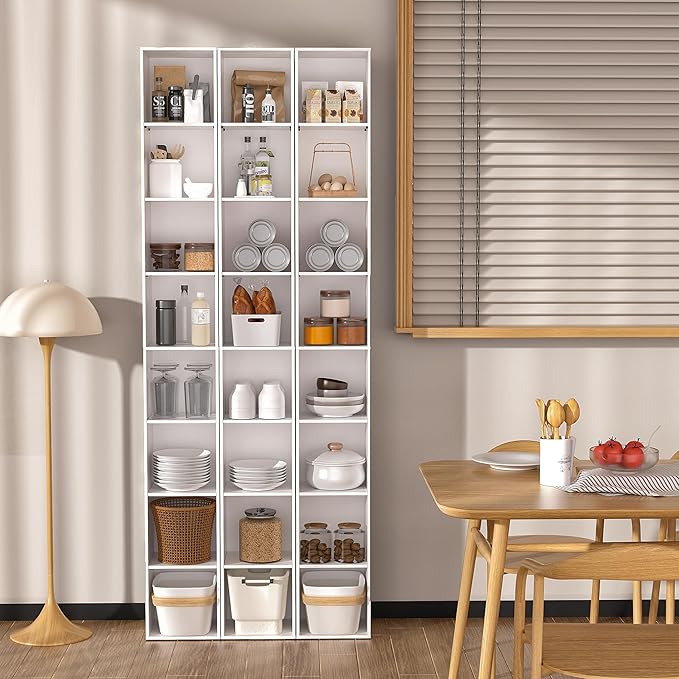 8-Cube Storage Organizer Bookcase, White, Tall Narrow Bookshelf for Home Office (White)