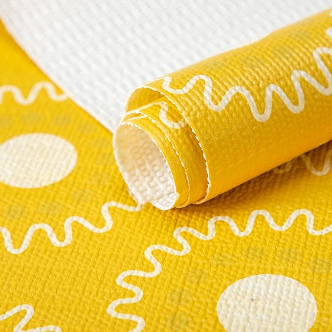 12X120 Inch Shelf Liner for Kitchen Cabinets, PVC Drawer Liner for Dresser Non-Slip Bathroom, Non-Adhesive Cabinet Liner Washable (Yellow Circle)(3 Roll)