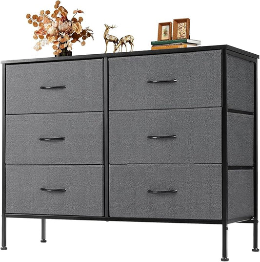OLIXIS 6 Drawers Storage Organizers Units, Closet Organizers and Storage for Clothes, Fabric Storage Drawer TV Stand for Living Room, Chest of Dresser in 31.5" D x 11.8" W x 31.5" H, Grey