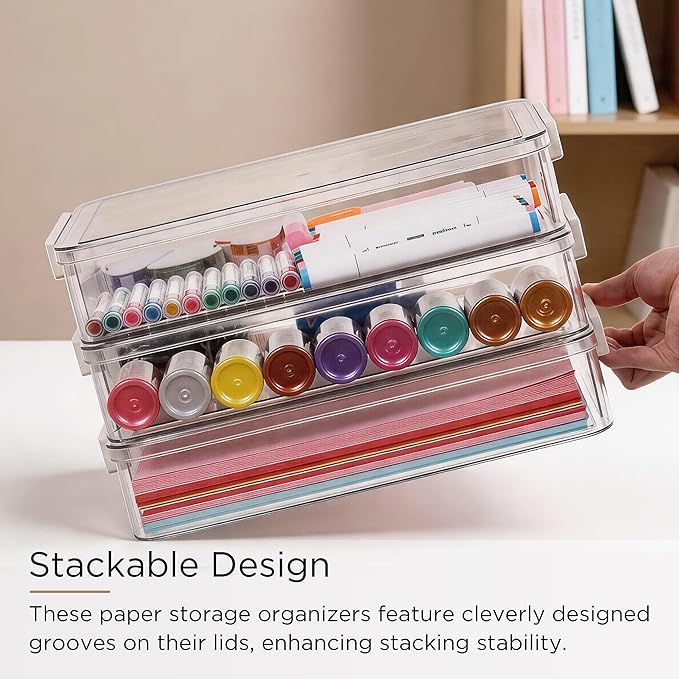 Citylife 2 PCS 6 Qt Plastic Storage Bins with Lids and Latches, Portable Stackable Storage Bins, Clear Plastic File Box for Organizing A4 Paper, Letters, Documents, Art Supplies, and Crafts