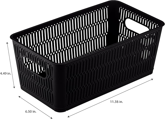 Simplify 2Pk Small Slide 2 Stack It Tote Basket | Storage & Organization | Open Bins with Stackable Capability | Bathroom | Crafts | Pantry | Playroom | Office | Black