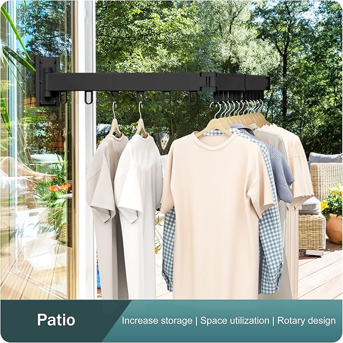 LIENAHU Clothes Drying Rack,Laundry Drying Rack,Clothes Rack Wall Mount,Wall Mounted Clothes Hanger Rack,Laundry Rack Folding,Retractable Clothing Rack,Collapsible Clothes Hanging Rack(Loop,Black)