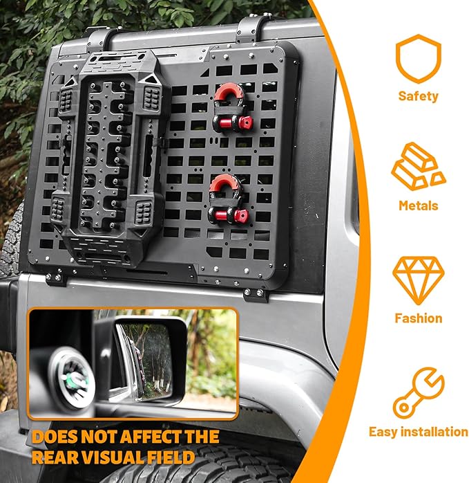 2 Pack Rear Window Molle Panel, Modular Storage Panel System Rear Window Protective Decoration Compatible with 2007-2018 Jeep Wrangler JK 4 Doors-Aluminum Alloy (Driver Side and Passenger Side)