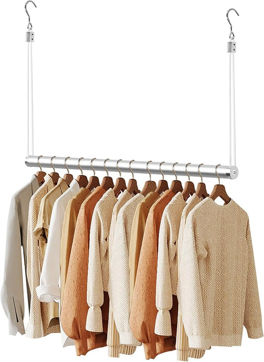 BaiNong Adjustable Closet Hanging Rod Heavy Duty 32'' Silver (Silver, 32 Inch)