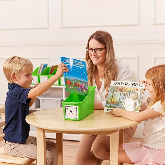 ECR4Kids Linking Plastic Storage Book Bin, Multipurpose Organization, Neon Green, 10-Piece