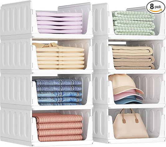 Lifewit 8 Pack Stackable Closet Organizers and Storage Basket for Clothes, Plastic Sweater Storage Bins for Wardrobe, Multifunctional Pants Organizer for RV, Pantry, Kitchen, Dorm, 32 cm/12.6 inch(L)
