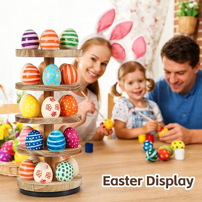 lotoo Wooden Egg Holder Countertop, 5-Tier Egg Rack for Gathering 30 Fresh Eggs, 360° Rotating Spiral Egg Storage Organizer for Kitchen Counter, Farmhouse, Easter Egg Collector, Large Capacity