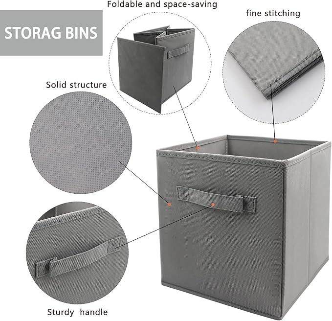 EBIGIC storage bins collapsible storage bins，cube storage organizer （Pack of 3） 10.5*10.5*11inch，For home and office Collapsible Closet Shelf Organizers, Drawer Organizers(Grey)