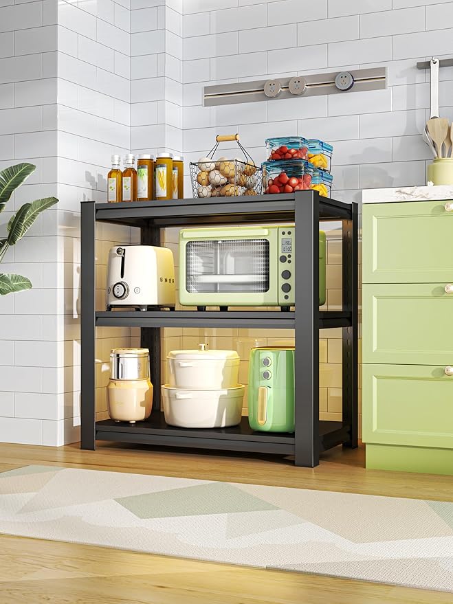 3-Tier Storage Shelves, Adjustable Pantry Shelves，KitchenStorage Standing Baker's Racks, Shelving Unit for Kitchen, Living Room, Dinning Room, Coffee Bar (31.5'H×24'W×12'D)