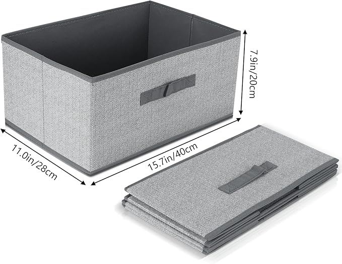 DAYARD Fabric Bins [3-Pack], Foldable Cube Baskets Storage Boxes for Shelves, Closet, Bookshelf, Nursery Organizer Containers, 16 x 11 x 8 inch Grey…