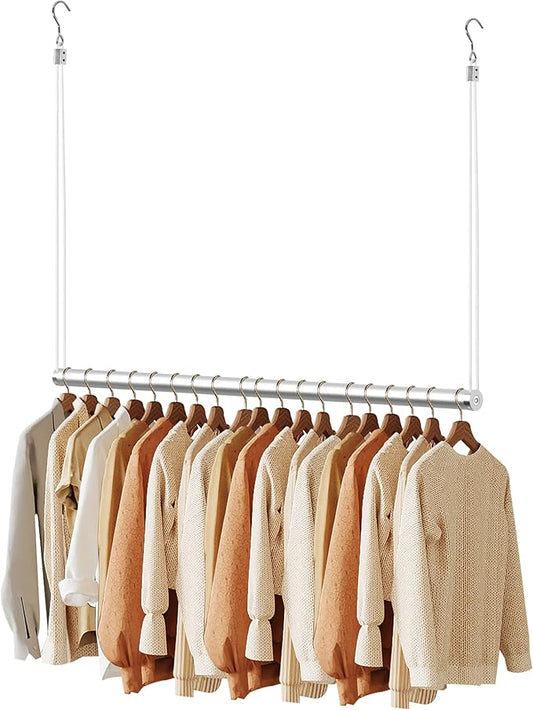 BaiNong Adjustable Closet Hanging Rod Heavy Duty 44'' Silver (Silver, 44 Inch)
