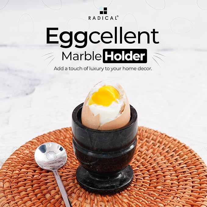 Radicaln Marble Egg Cups 2.5 Inch Black Handmade Egg Holder Countertop Ideal Boiled Eggs Cups Set & Marble egg cup holder for dining table