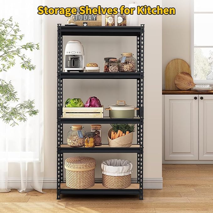 Heavy Duty Storage Shelves 5-Tier Shelving Unit, 2500 LBS Capacity Metal Rack for Garage Kitchen Pantry, Adjustable Shelves, 35" L x 18" W x 72" H