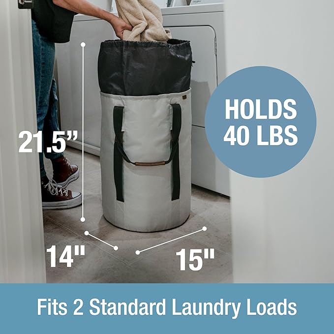CleverMade Laundry Backpack Duffel Bag with Shoulder Straps - 62L / 16 Gal XL,Gray Shadow Gray,Drawstring Closure for Travel Clothes Gym College Dorm
