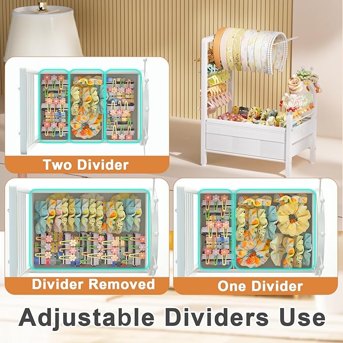 Headband Holder Organizer for Girls and Women - Versatile Hair Accessory Organizer for Dresser, Decorative Headband Storage Stand Rack for Scrunchies, Hair Ties, Claw Clip, Bow & Earrings (White)