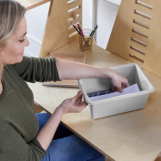 ECR4Kids Scoop Front Storage Bin, Multipurpose Organization, Light Grey, 15-Piece