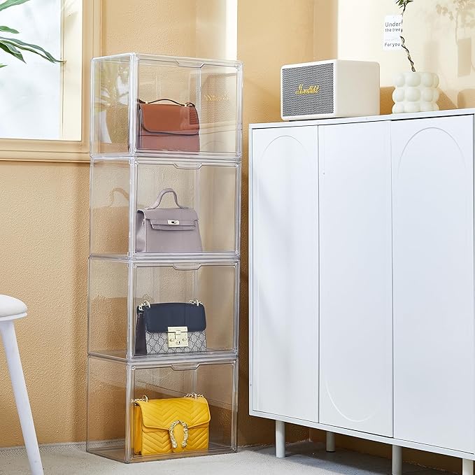 ZLLZUU Clear Storage Bins with Lids, 2 Pack Acrylic Display Case with Magnetic Door for Cosmetic Collectibles Large Figures Models, Stackable Acrylic Storage Box for Home Office Living Room Dorm