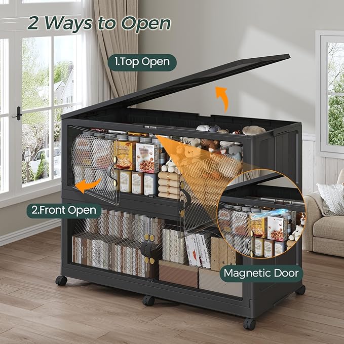 300Gal/1200QT 5-Tiers Extra Large Stackable Storage Bins with Lid, Collapsible Cabinet Closet Organizer Plastic Container Box with Wheels Doors Drawers for Office Dorm Kitchen Office, Black