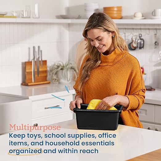 ECR4Kids Scoop Front Storage Bin, Multipurpose Organization, Black, 15-Piece
