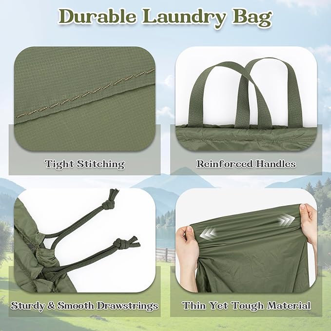 Heavy Duty Nylon Laundry Bag, Extra Large Sleeping Bag Storage Sack, Drawstring Closure with Carrying Handles, Ultra-Light for Camping, Outdoors, Machine Washable