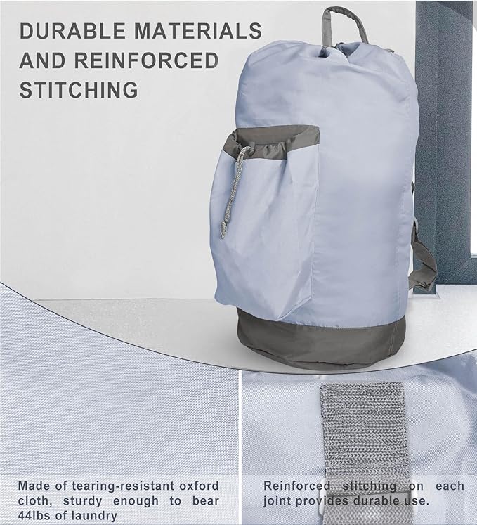 VividPaw Laundry Bag Extra Large Heavy Duty, Laundry Backpack for College students, Travel Laundry Bags with Adjustable Strap, Dirty Clothes Hamper, College Dorm Room Essentials (Grey)