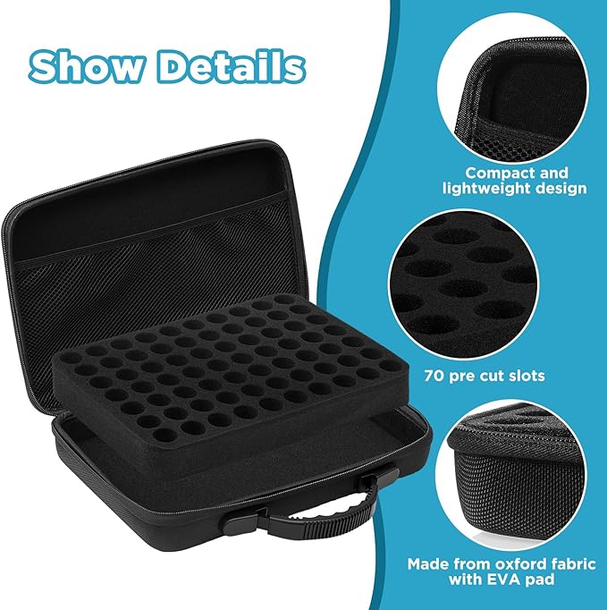 Teenyyou 70 Slots Insulin Peptide Fridge Carrying Case Vial Holder Storage Protector Bag, Fits Standard 10ml Vials, Insulin Cooler Travel Kits Case Organizer Diabetes Protector(Black)