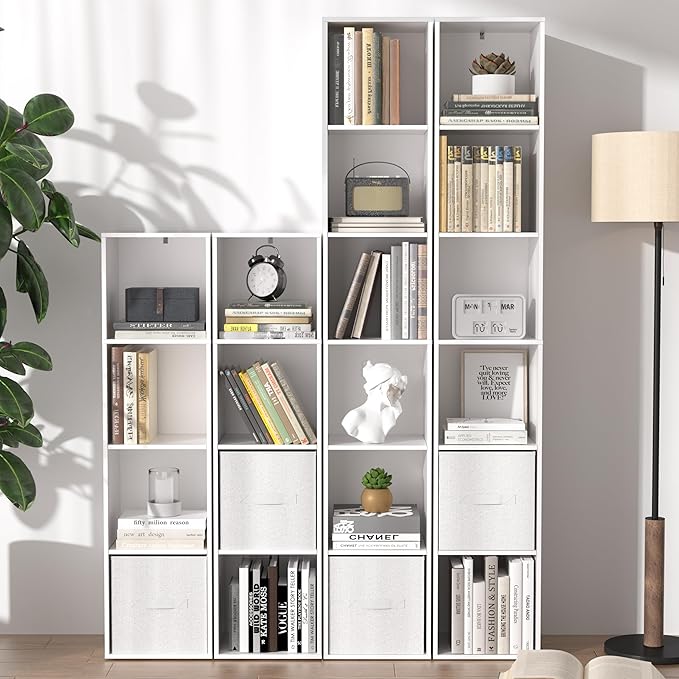 4 Cube Storage Organizer, Cube Shelf, Freestanding 4 Tier Open Shelf Bookcase for Home Office, Bedroom, Living Room, Study, White