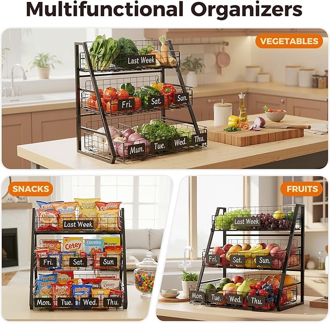 Sevenblue Upgraded Egg Holder Countertop with Removable 5 Dividers & Date Plate, 3 Tier Pull Out Large Egg Basket for Gathering Fresh Eggs, Kitchen Organizer, The Size - 16.7“x16.6”x11.3"