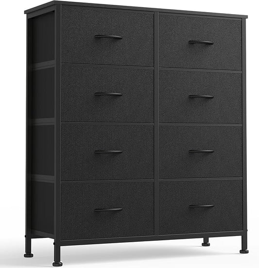 OLIXIS 8 Drawer Storage Dresser with Wood Top - Wide Fabric Chest Organizer for Bedroom, Closet, Living Room,Tower Cabinet, TV Stand, Hallway Entryway Furniture,Black