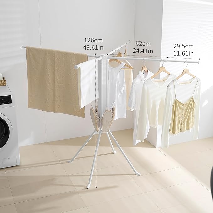RFOUO Clothes Drying Rack Tripod Aluminum-4rods16 Clips,Portable Foldable Drying Rack,Space-Saving,Drying Rack Clothing for Laundry Bedroom Household RV Camping