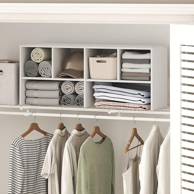 Furinno FANO Closet Organizers and Storage, 6-Cube Multipurpose Top Shelf Closet Shelf, Stackable Closet Organization Shelves, 11.7 x 36 x 15.4, for Bedroom, Closet, Laundry Room, White