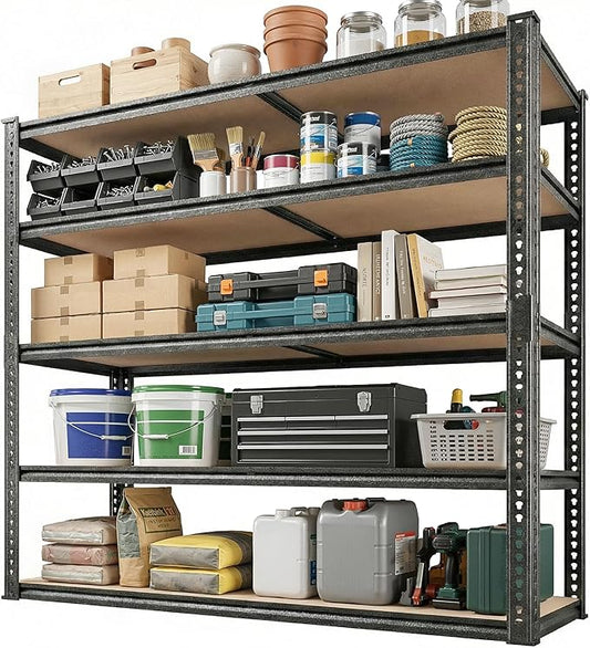 REIBII Garage Shelving 72''H Storage Shelves,Metal Shelving 5 Tier Shelves Adjustable Pantry Shelf for Closet Pantry Basement Kitchen Warehouse 72" H x 40" W x 20" D,2500LBS