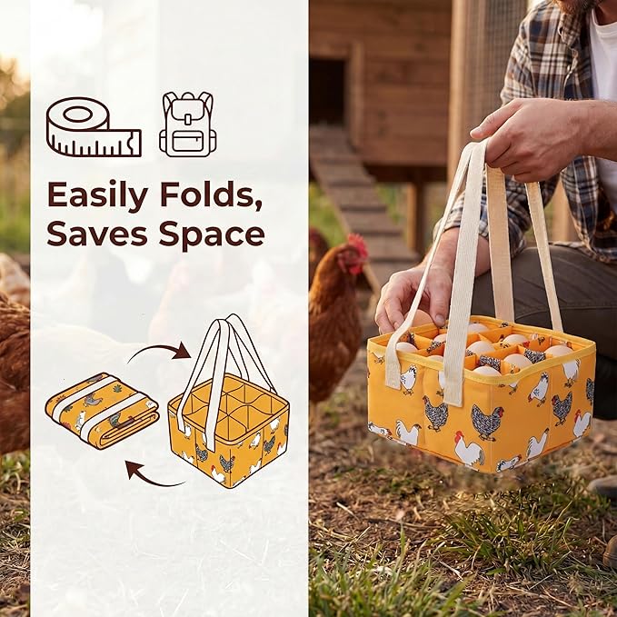 UKJENT Egg Collecting Basket for Kids & Family Farm Chores, 9 Padded Pouches to Prevent Broken Eggs, Safe & Easy Egg Carrier with Sturdy Handle, Chicken Duck Goose Eggs Holder from Coop to Kitchen