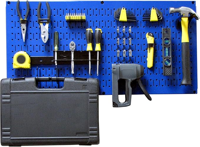 Wall Control Modular Pegboard Tool Organizer System - Wall-Mounted Metal Peg Board Tool Storage Unit for Wall Storage Tiling (Blue Pegboard)
