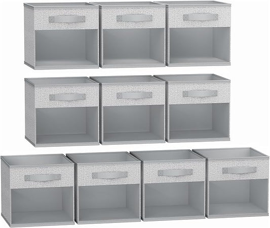 DIMJ Storage Cubes, Cube Storage Bin, 10 Pack Foldable Baskets with Window, Closet Storage Bins with Handle, 11x 11 inch Storage Cubes for Clothes, Toys, Books (Blended Gray)