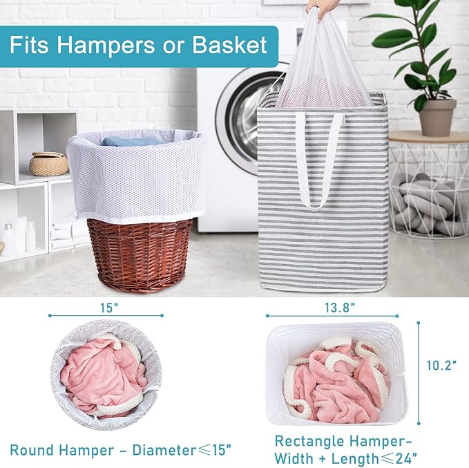 Polecasa Extra Heavy Duty Large Diamond Mesh Laundry Bags 24 x 36" with Drawstring Closure & ID Tag, Storage Bag for College, Travel, Sports, Dorms, White