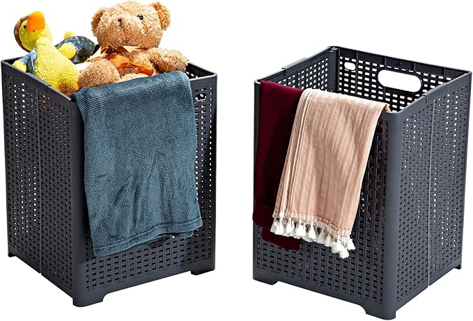 Eslite 42L Collapsible Plastic Laundry Baskets,Foldable Laundry Hamper,Pack of 2 (Grey)