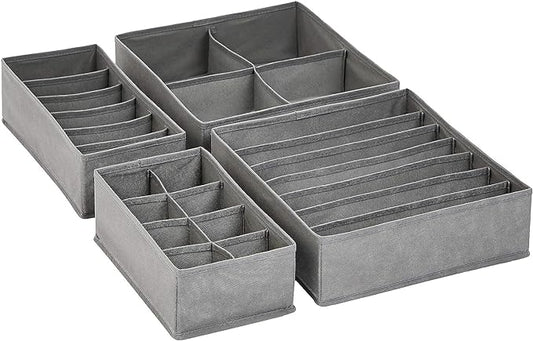 Amazon Basics Dresser Drawer Storage Organizer for Undergarments, Set of 4, Gray | Set of 4