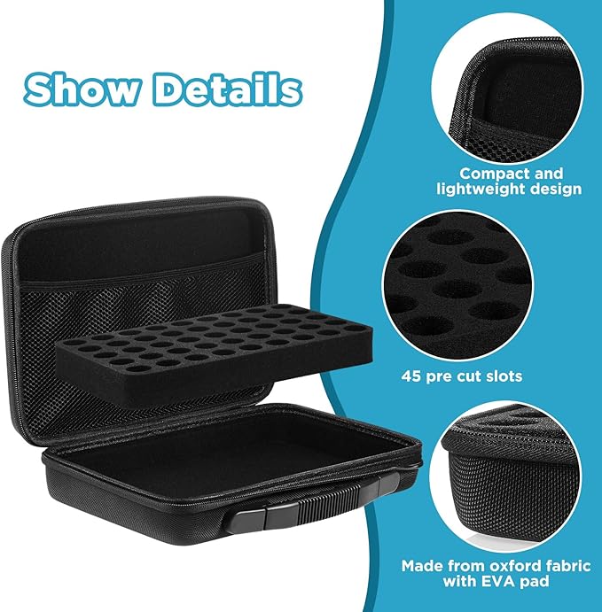 Teenyyou 45 Slots Insulin Peptide Fridge Carrying Case Vial Holder Storage Protector Bag, Fits Standard 10ml Vials, Insulin Cooler Travel Kits Case Organizer Diabetes Protector(Black)